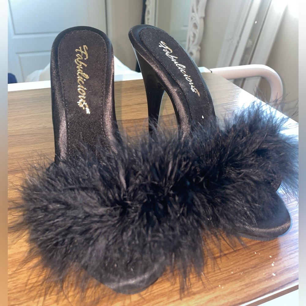 Black Fluffy Heels